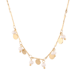 Dancing Discs Tango Gold Chain Necklace by Lavana, chain with alternating discs and freshwater pearls