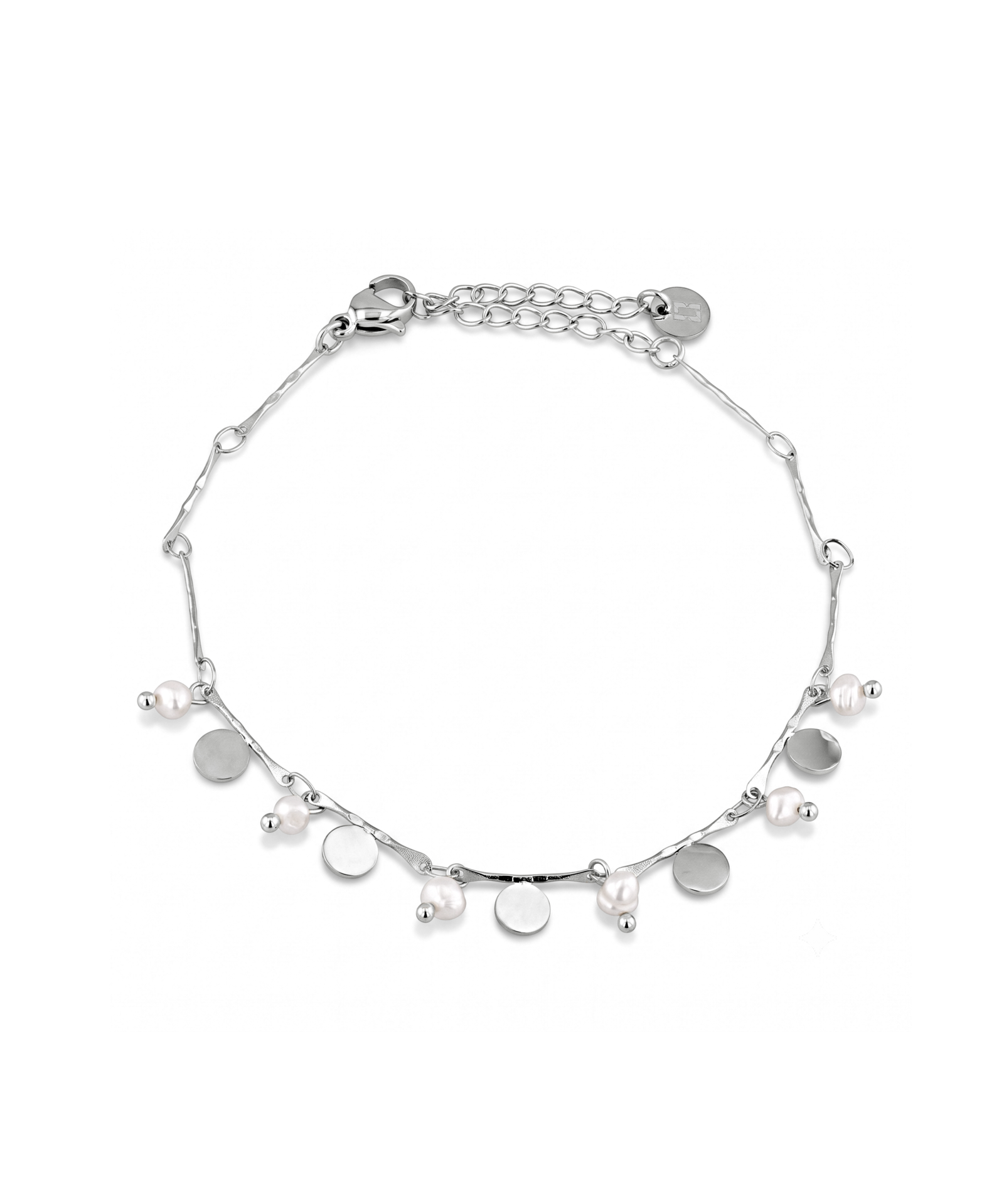 Dancing Discs Tango Silver Bracelet by Lavana chain bracelet with discs and freshwater pearl charms 1