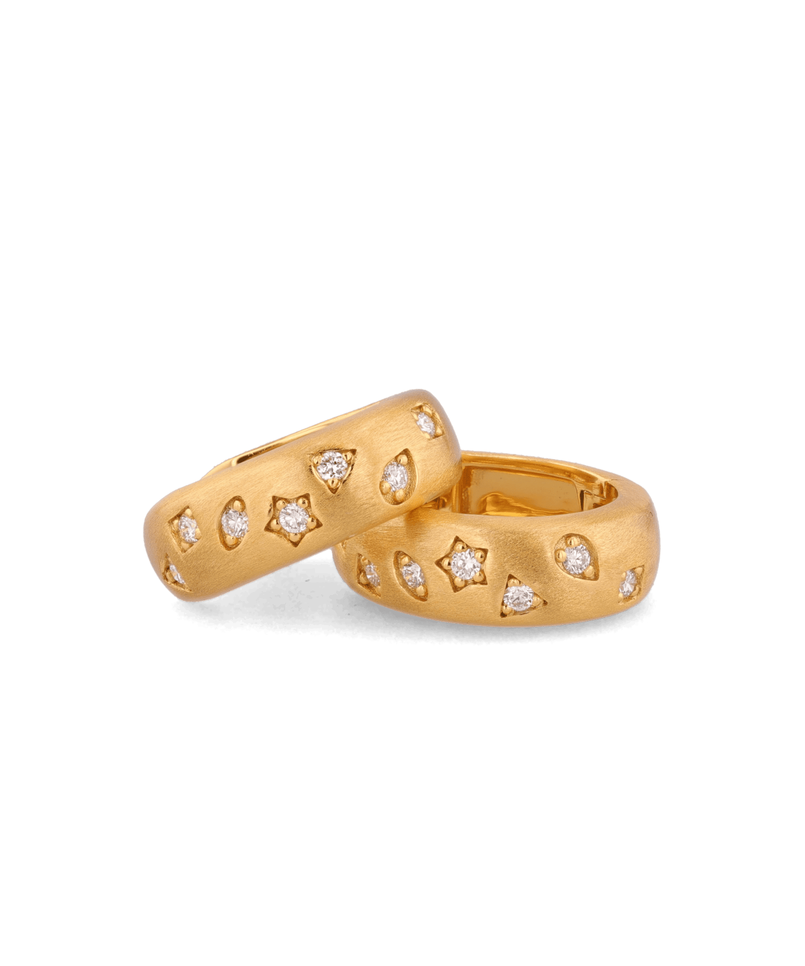 Dancing Stars Gold Hoop Earrings by Lavana, lab grown diamonds in star settings