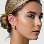 Dancing Stars Gold Hoop Earrings by Lavana on model lab-grown diamonds in star settings
