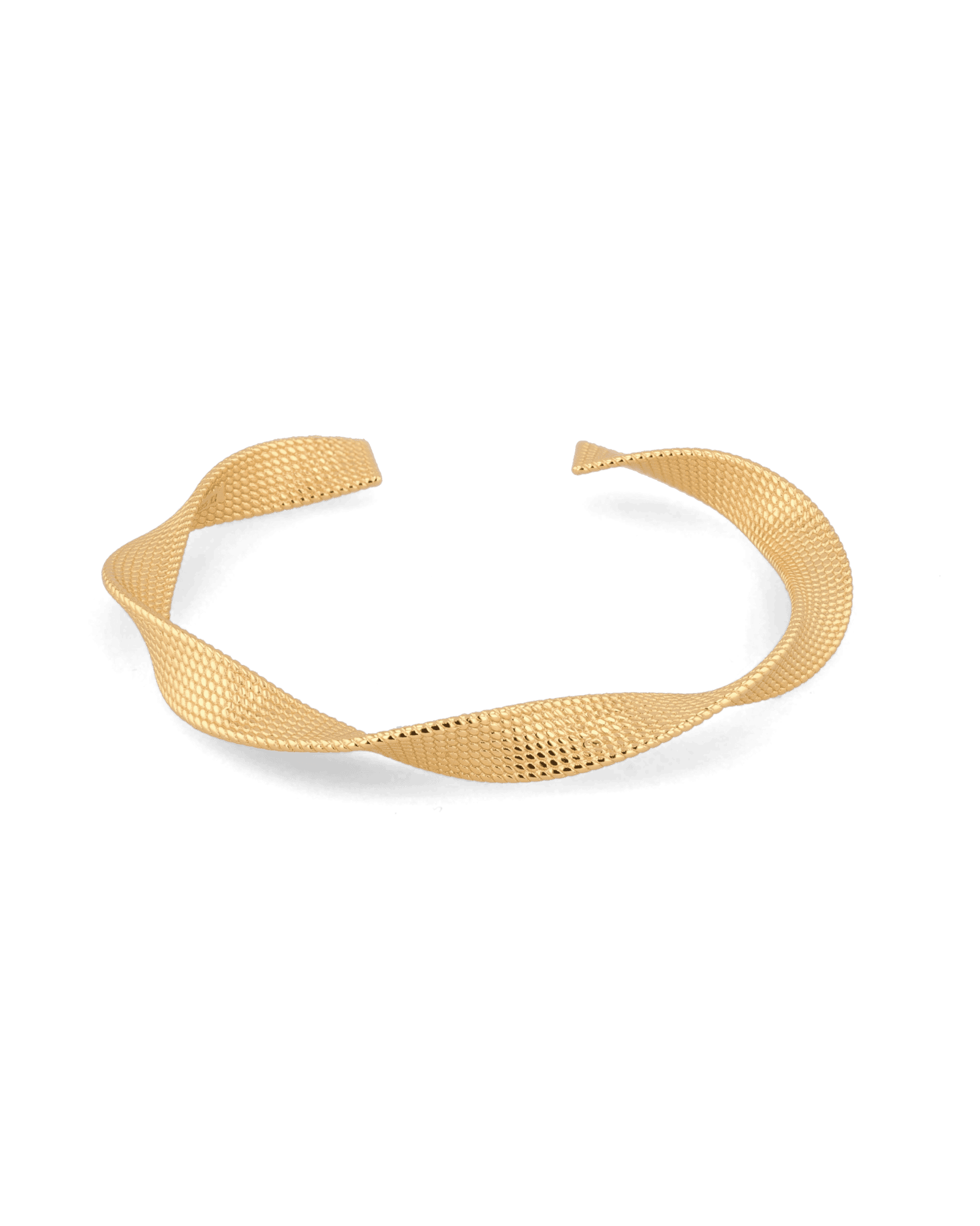 Disco Mesh Gold Cuff Bracelet by Lavana, twisty mesh surface with polished finish - 2