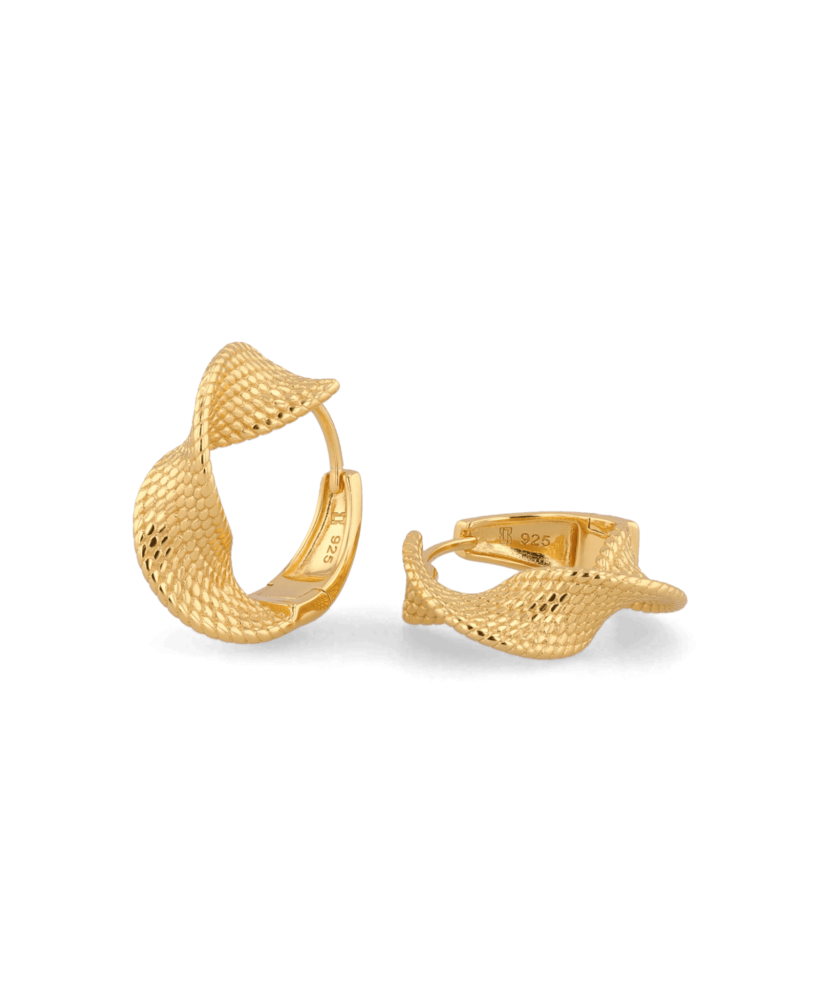 Disco Mesh Gold Hoop Earrings by LAVANA, Twisty mesh texture with polished shine