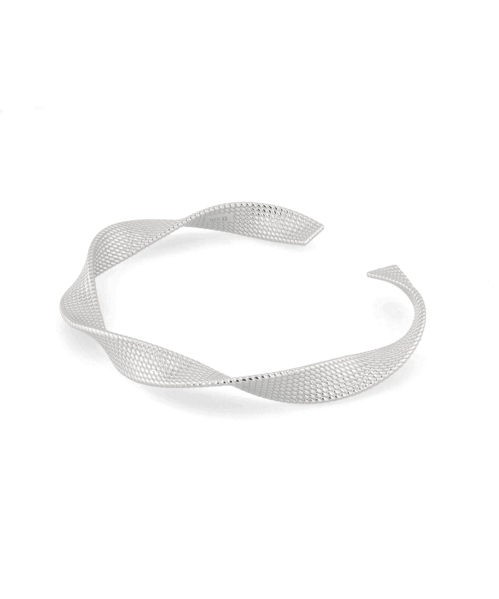 Disco Mesh Silver Cuff Bracelet by Lavana, mesh twist texture with polished cool gloss - 1