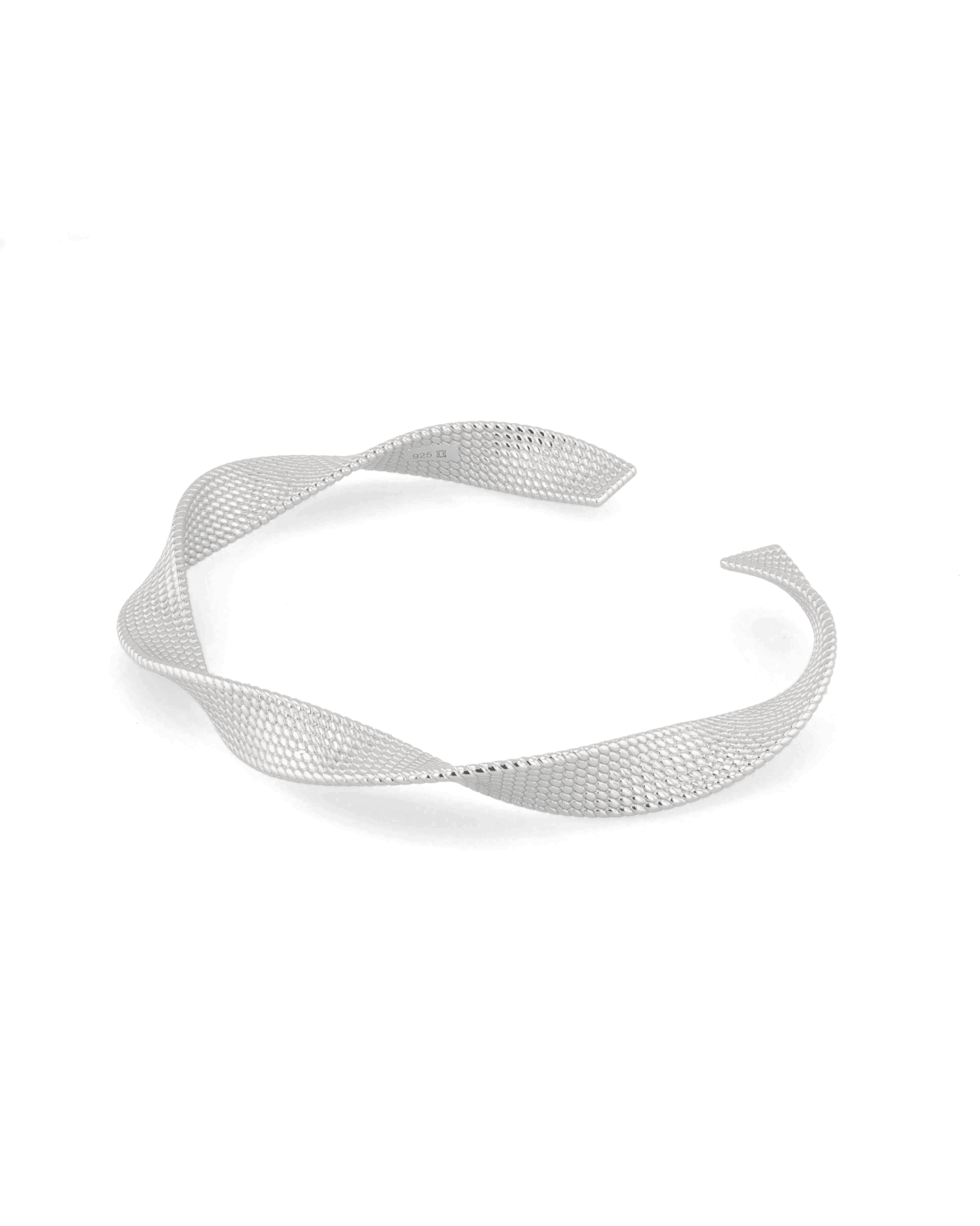 Disco Mesh Silver Cuff Bracelet by Lavana, mesh twist texture with polished cool gloss - 1