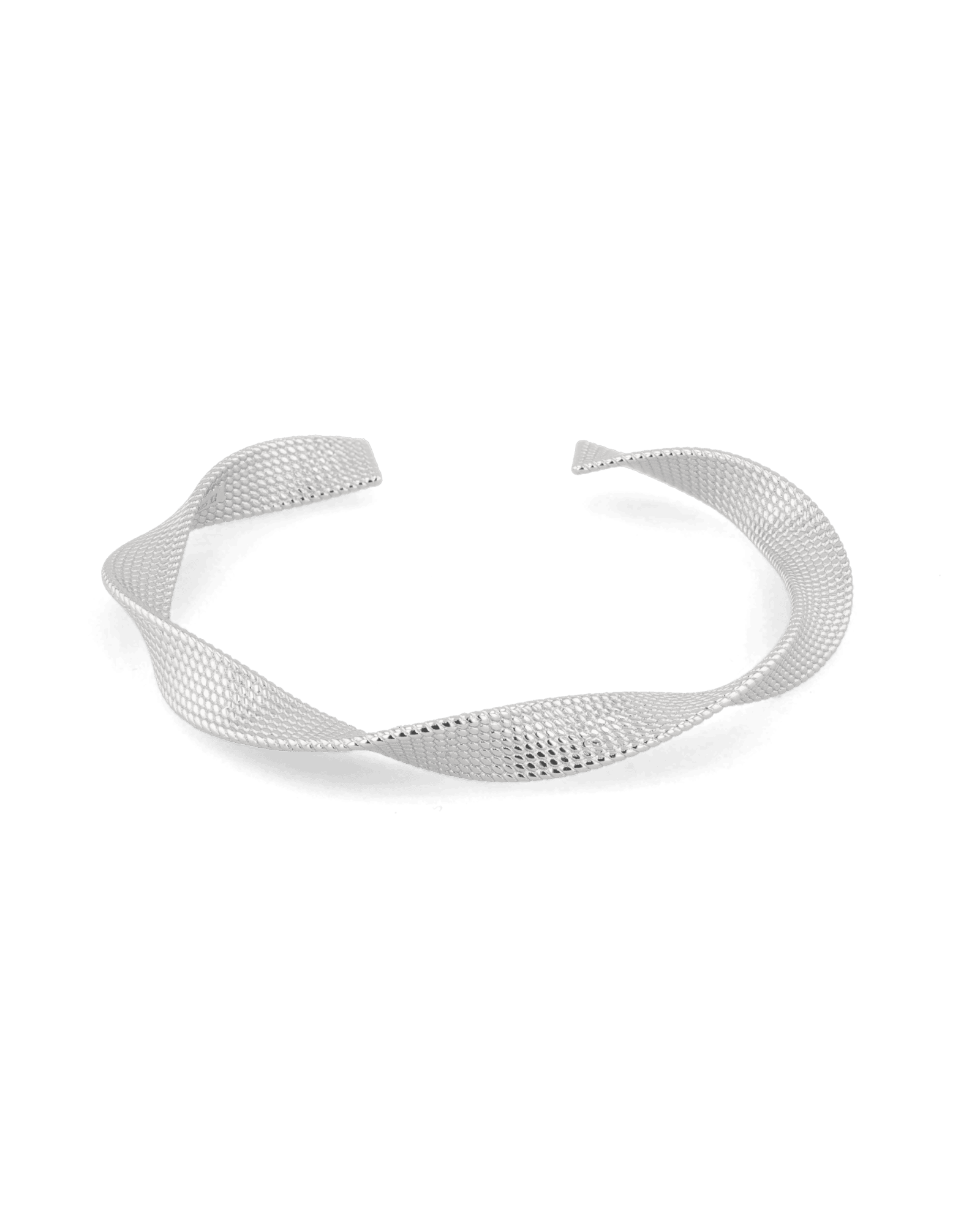 Disco Mesh Silver Cuff Bracelet by Lavana, mesh twist texture with polished cool gloss - 2