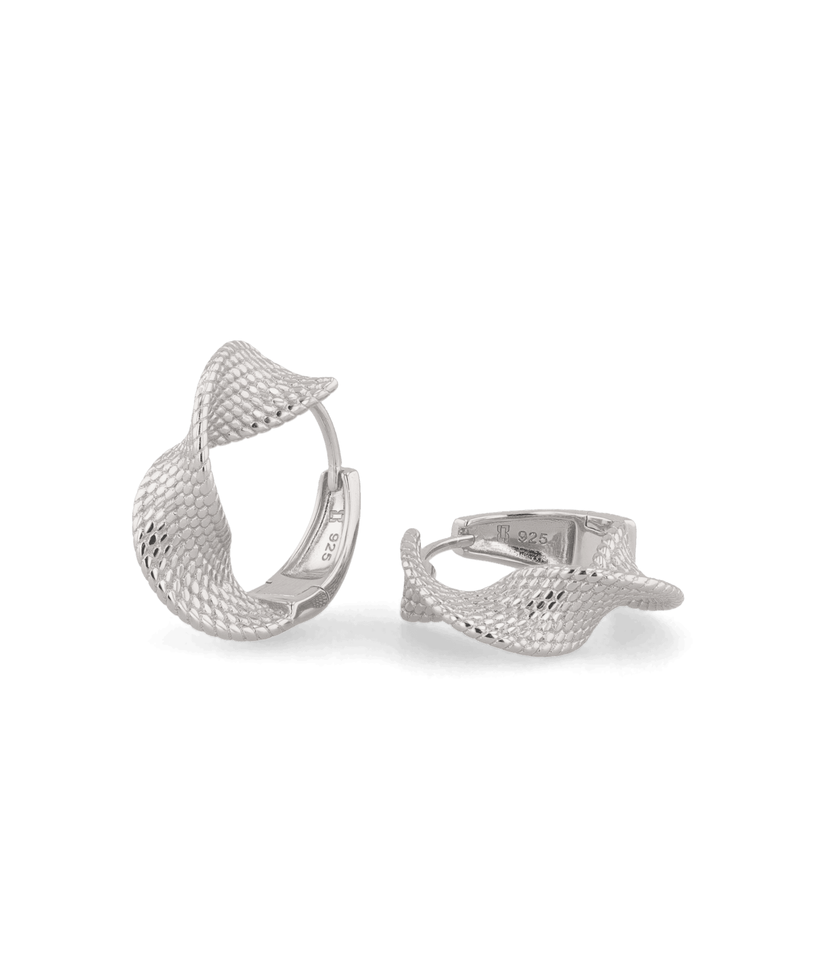 Disco Mesh Silver Hoop Earrings by LAVANA, Twisty mesh texture with polished shine