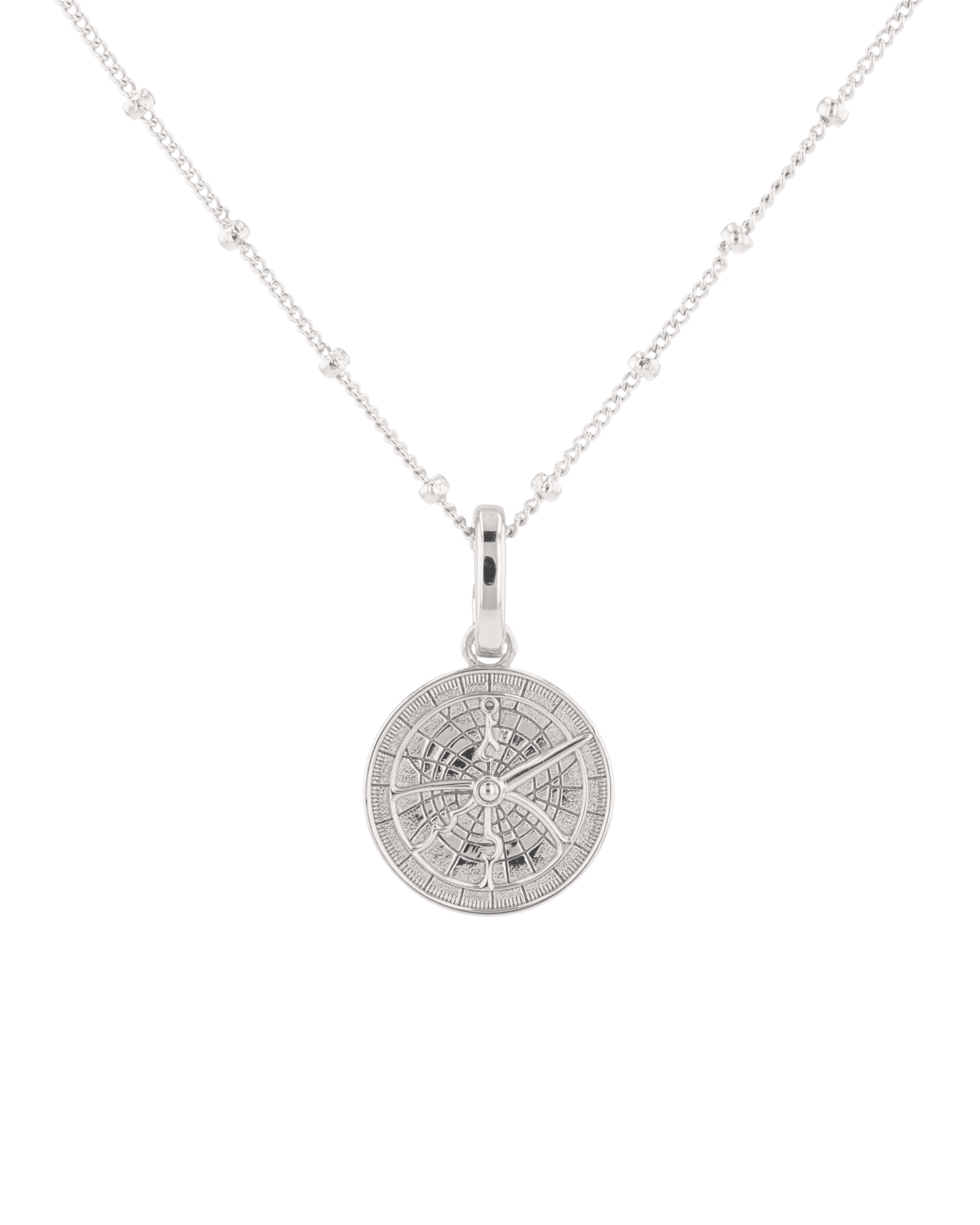 Discovery Compass Pendant by Lavana in polished sterling silver on coin disc
