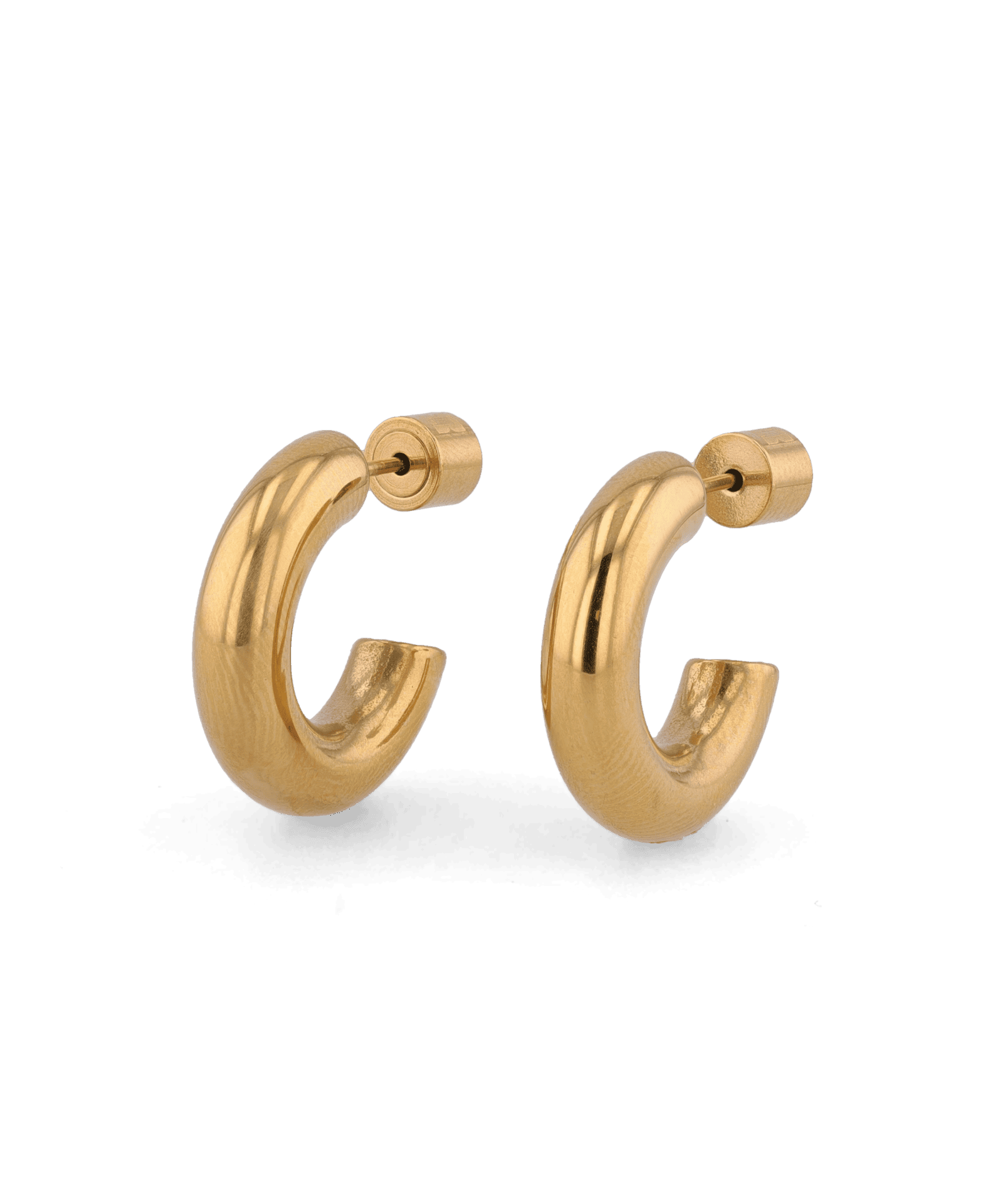 Dome Hoop Gold Huggie Earrings by LAVANA, with polished dome profile and close fit