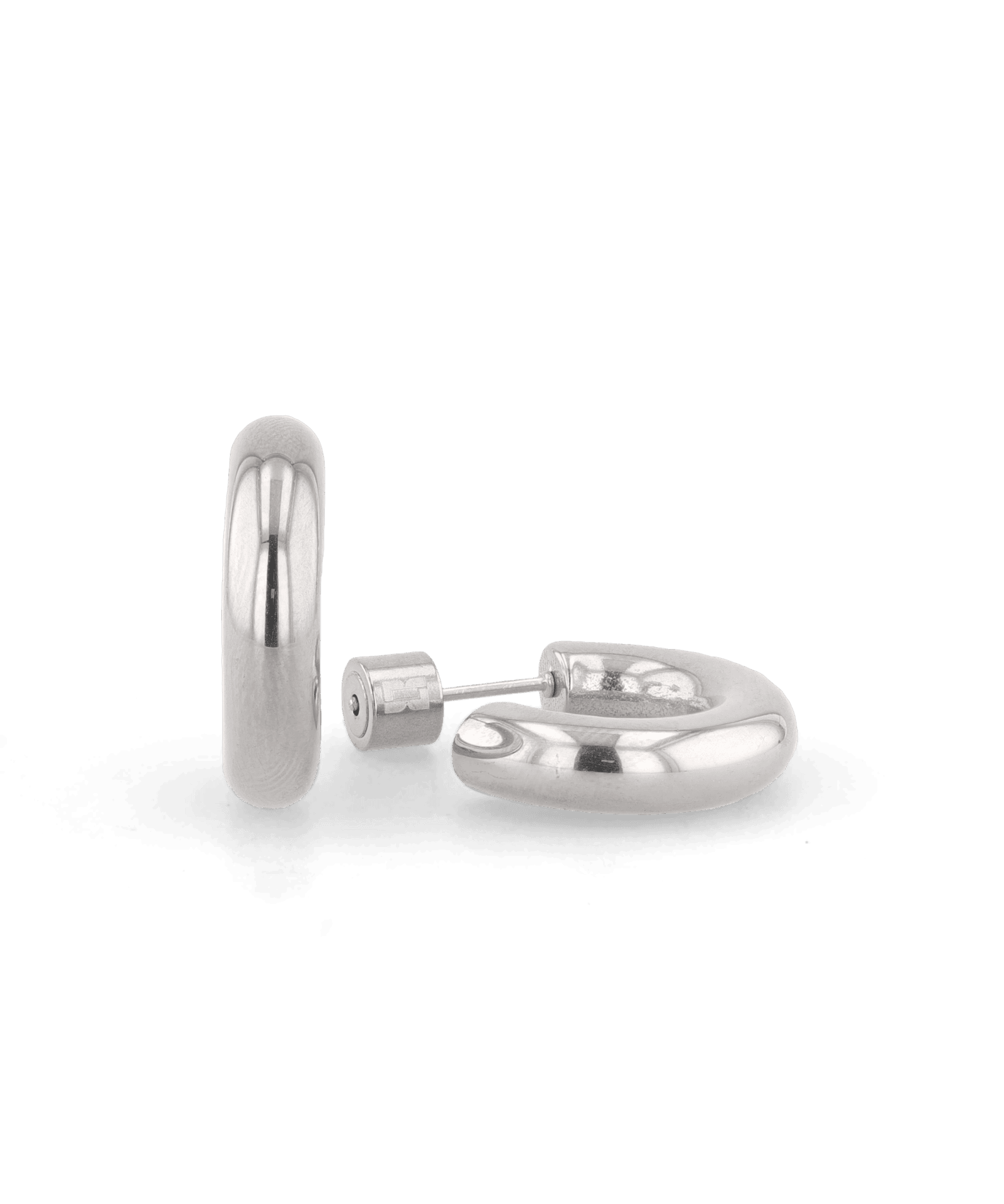 Dome Hoop Silver Huggie Earrings by LAVANA, with polished dome profile and close fit