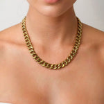 Downtown Cuban Gold Chain Necklace by LAVANA on model chunky polished Cuban links