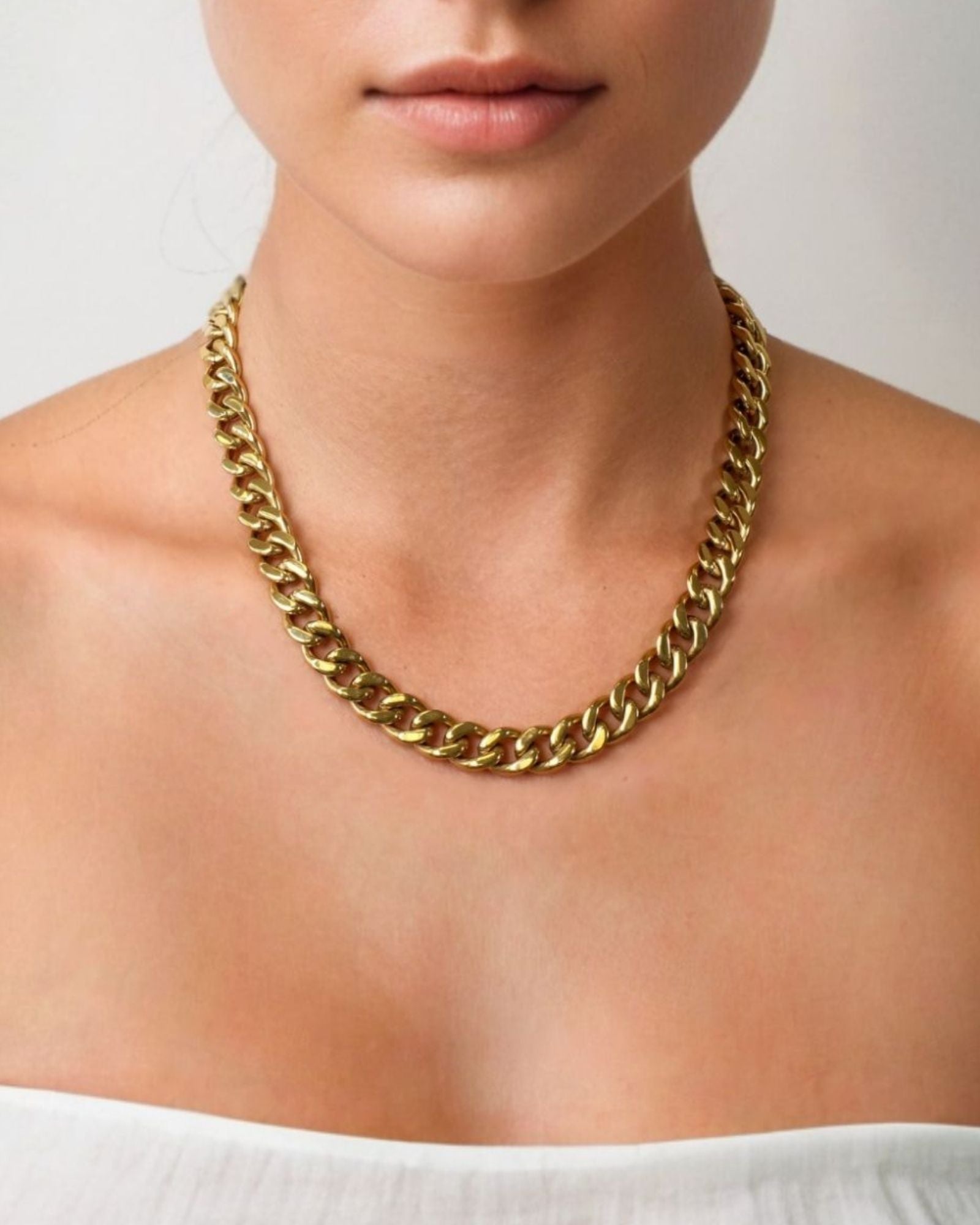 Downtown Cuban Gold Chain Necklace by LAVANA on model chunky polished Cuban links