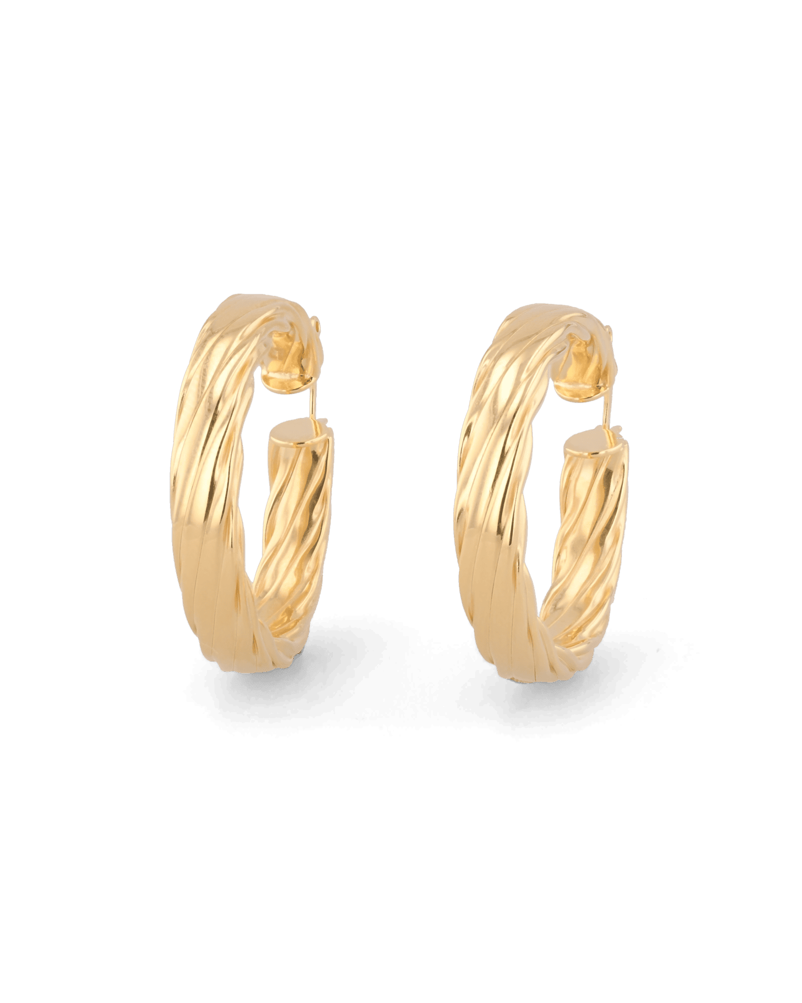 Drift Gold Hoop Earrings by Lavana, wide polished hoops with deep groove texture