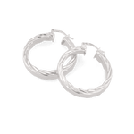 Drift Silver Hoop Earrings by Lavana, wide polished hoops with deep groove texture