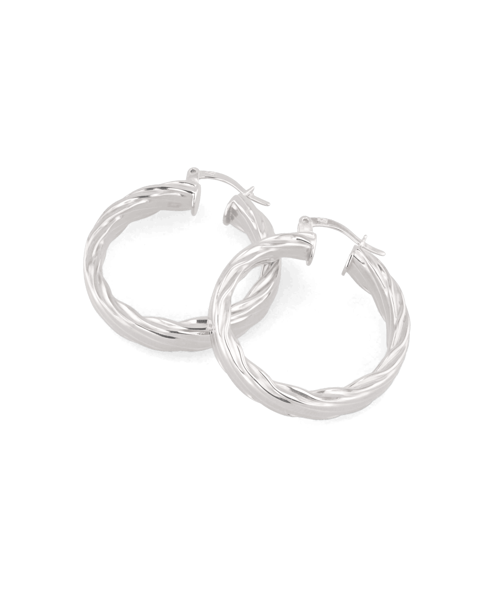 Drift Silver Hoop Earrings by Lavana, wide polished hoops with deep groove texture