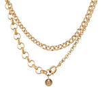 Echo Lariat Gold Chain Necklace by Lavana, graduated rolo chain with disc drop