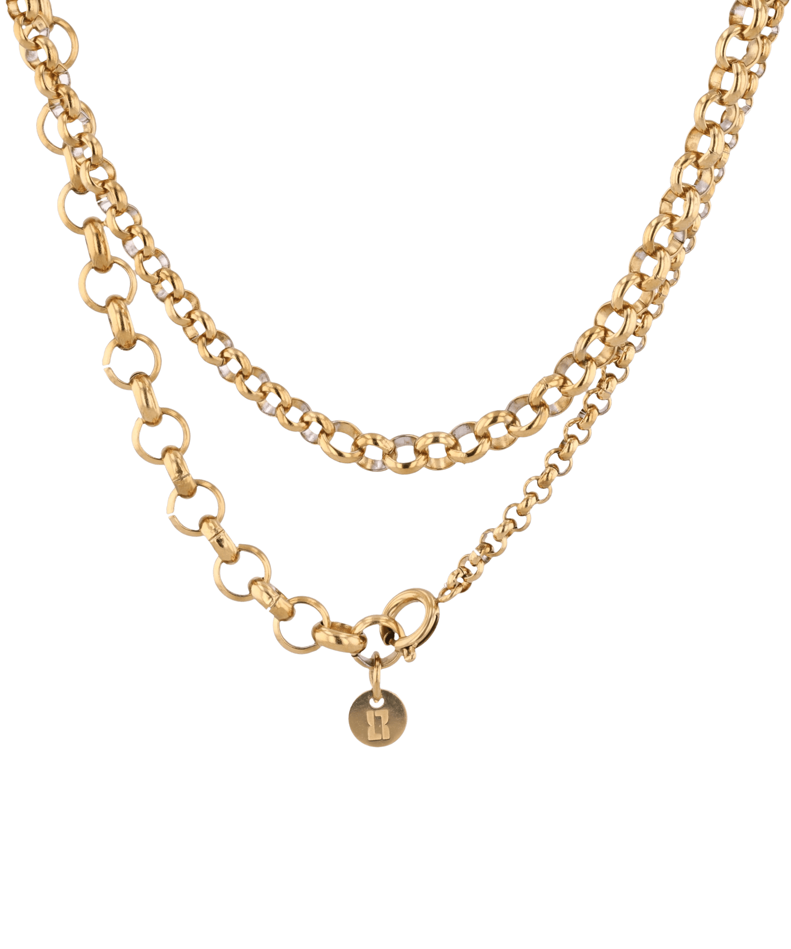 Echo Lariat Gold Chain Necklace by Lavana, graduated rolo chain with disc drop