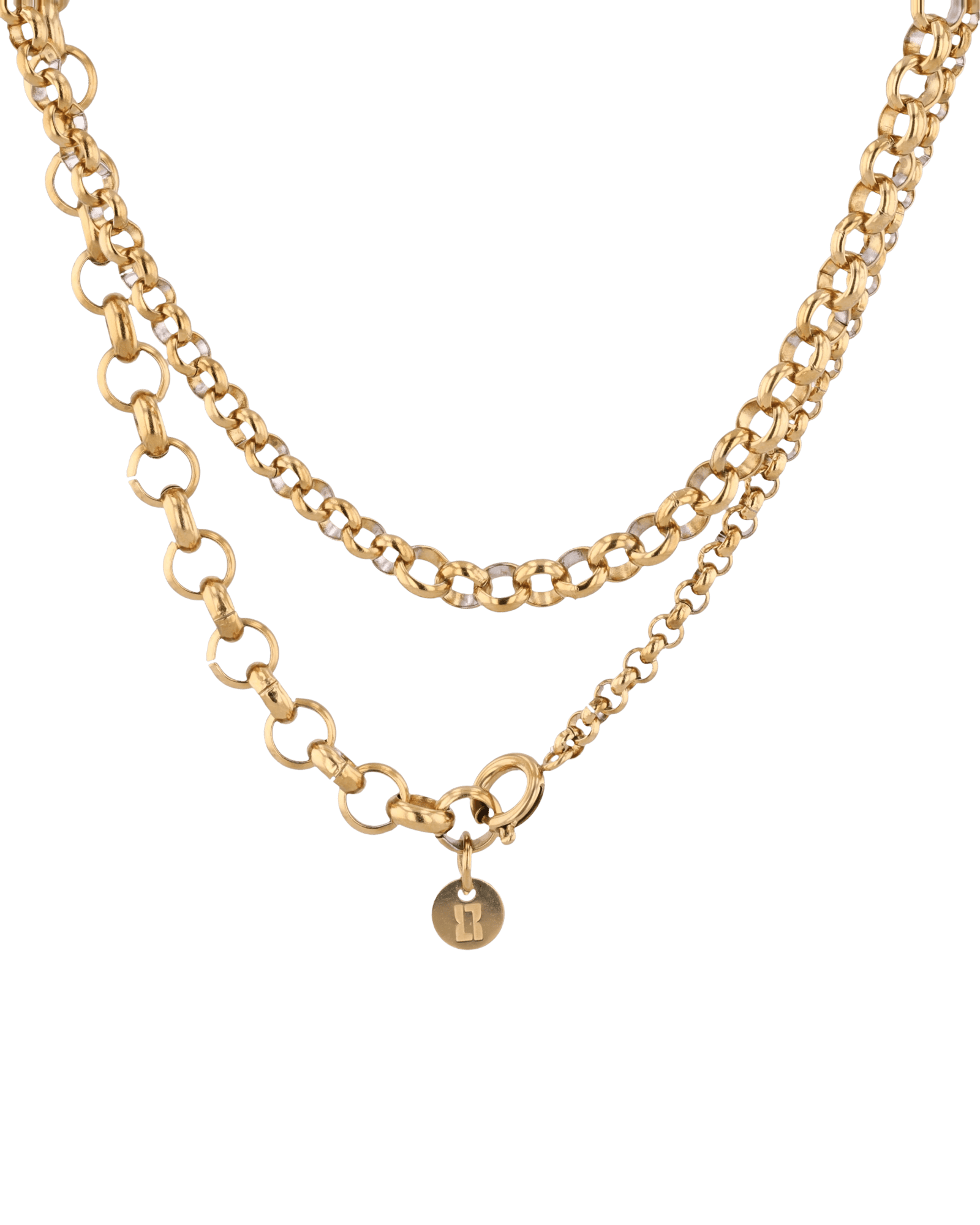 Echo Lariat Gold Chain Necklace by Lavana, graduated rolo chain with disc drop