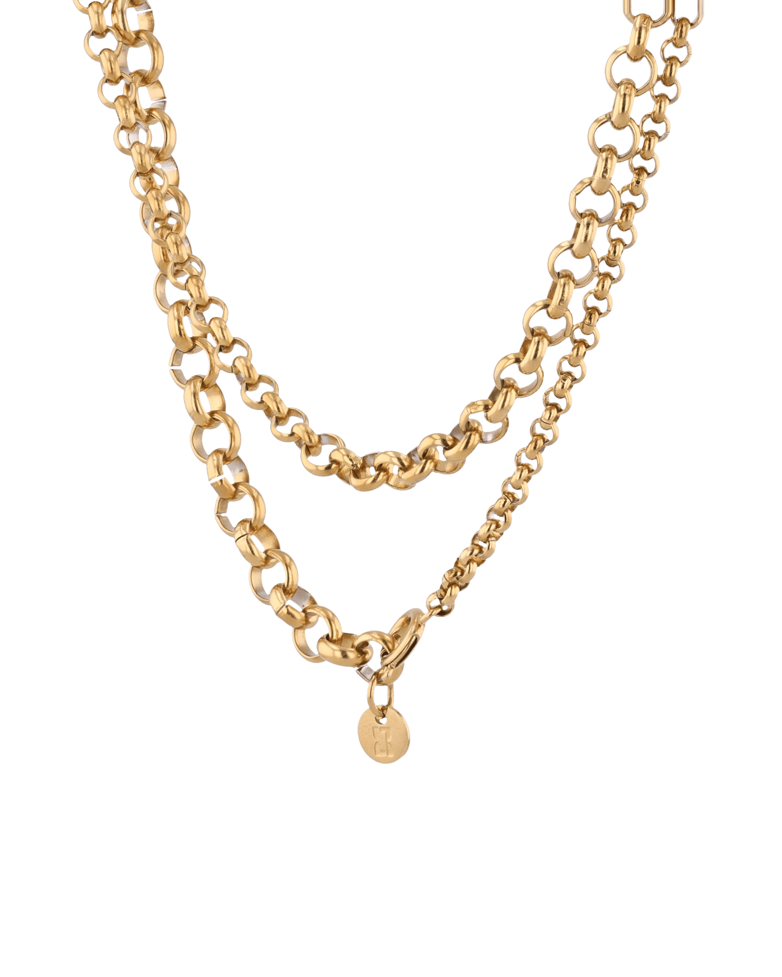Echo Lariat Gold Chain Necklace by Lavana, graduated rolo chain with disc drop