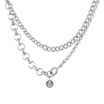 Echo Lariat Silver Chain Necklace by Lavana, graduated rolo chain with disc drop