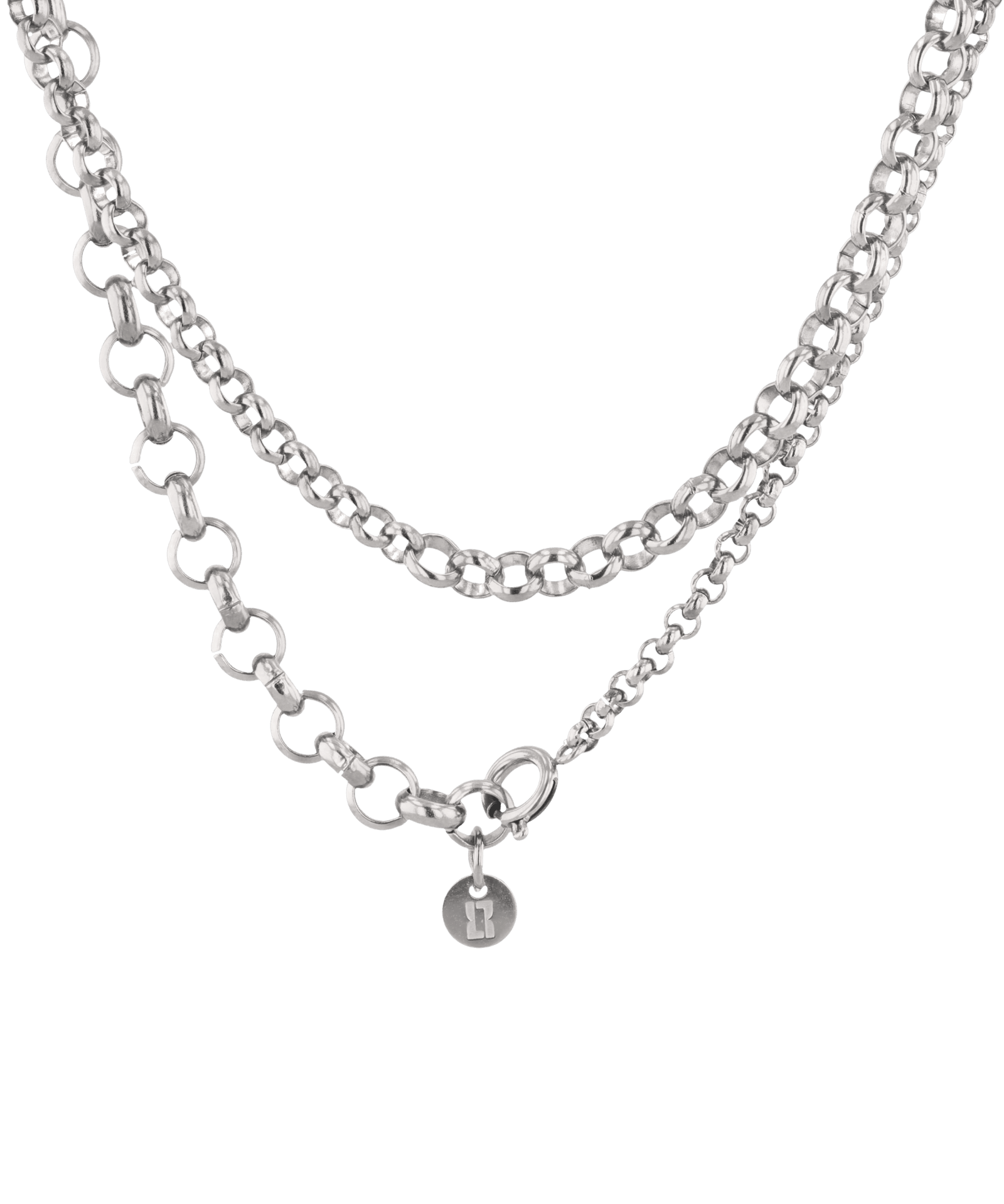 Echo Lariat Silver Chain Necklace by Lavana, graduated rolo chain with disc drop