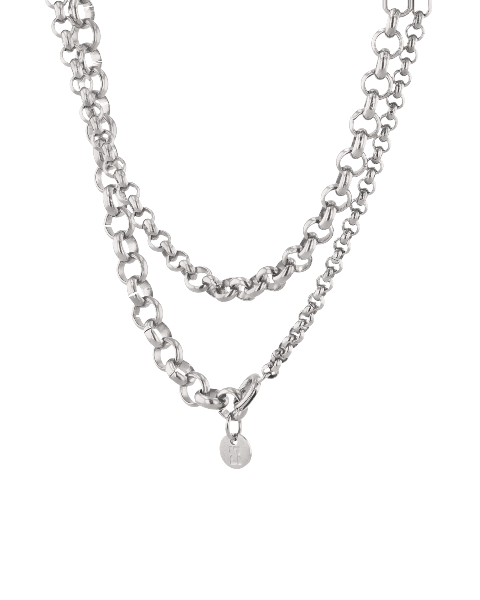 Echo Lariat Silver Chain Necklace by Lavana, graduated rolo chain with disc drop