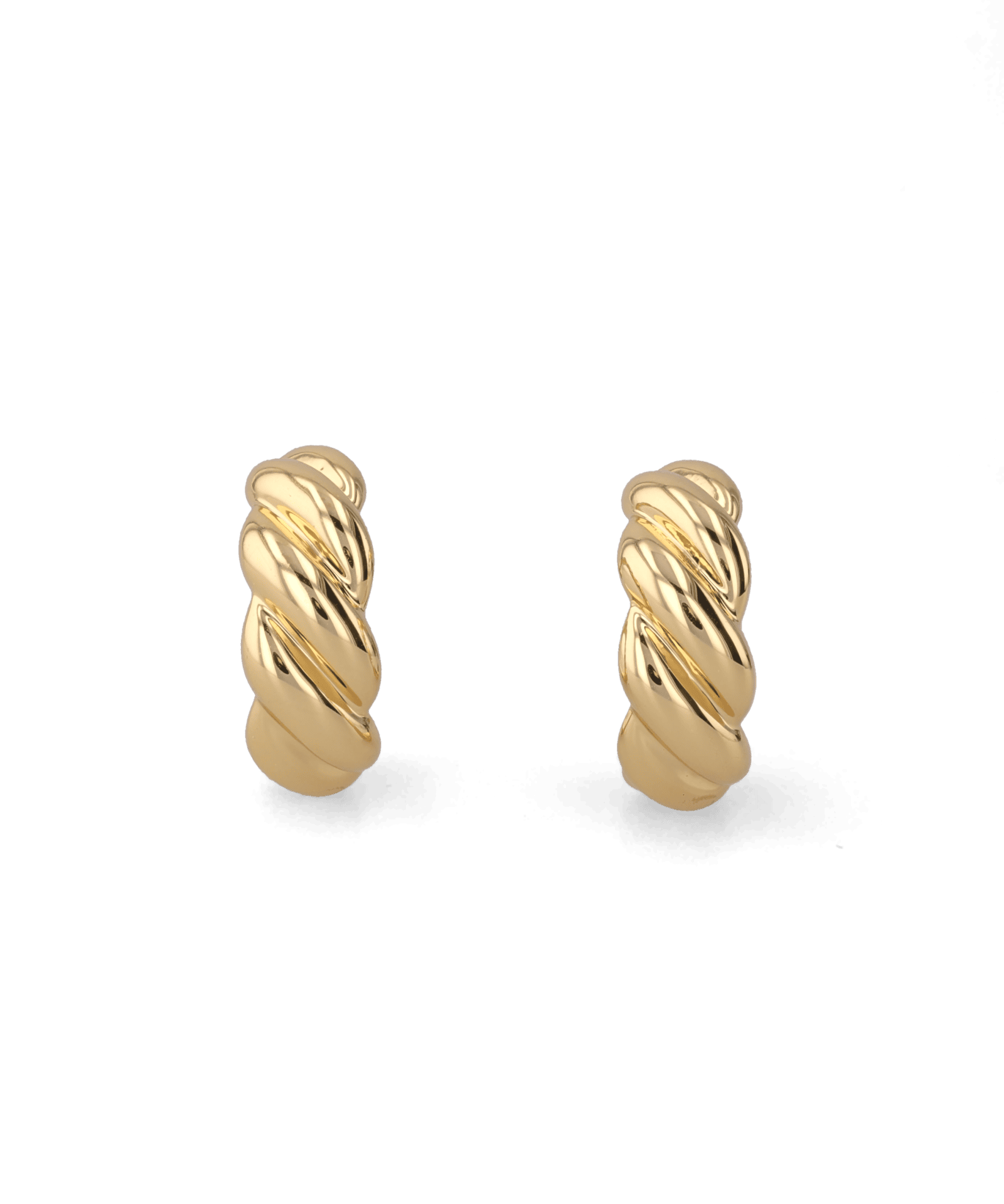 Eve Twist Gold Hoop Earrings by LAVANA, compact huggie hoop with intertwined twist