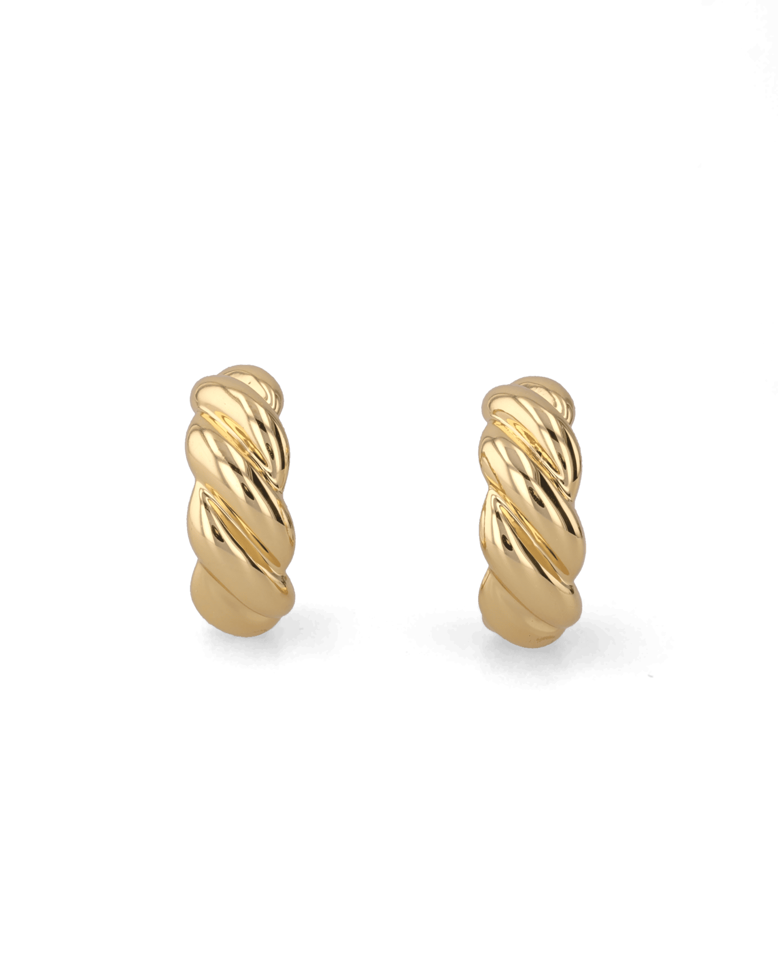 Eve Twist Gold Hoop Earrings by LAVANA, compact huggie hoop with intertwined twist