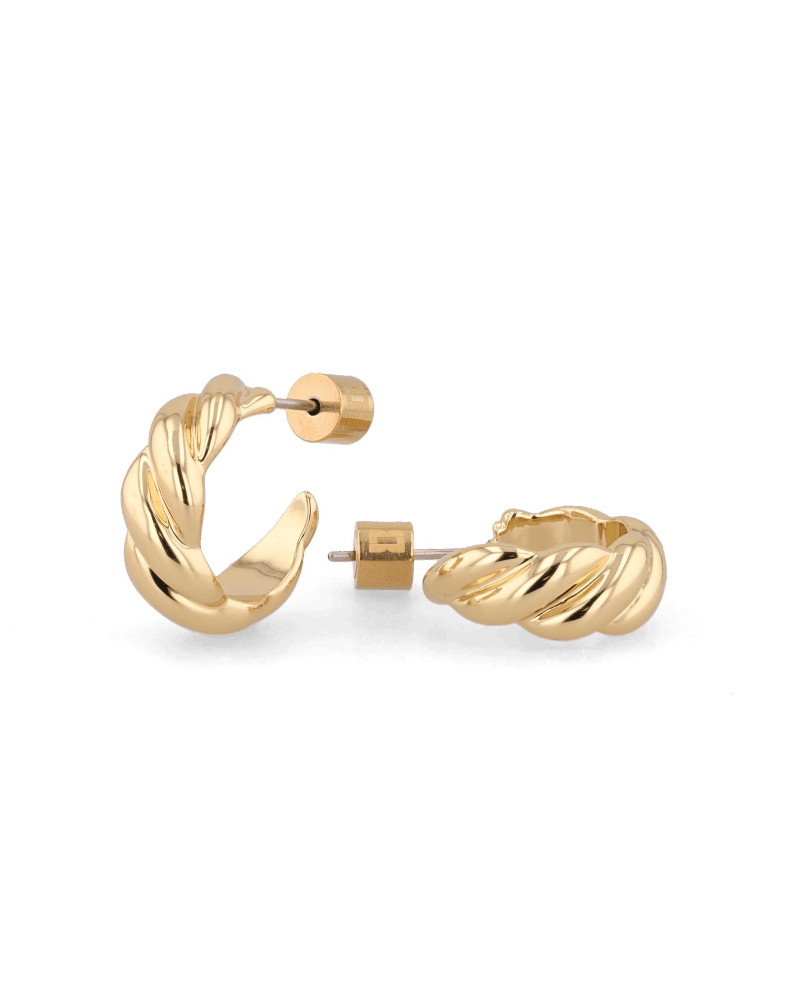 Eve Twist Gold Hoop Earrings by LAVANA, compact huggie hoop with intertwined twist