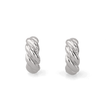Eve Twist Silver Hoop Earrings by LAVANA, compact huggie hoop with intertwined twist