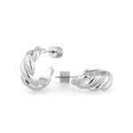 Eve Twist Silver Hoop Earrings by LAVANA, compact huggie hoop with intertwined twist