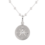 Exploration Compass Diamond Pendant by Lavana in rhodium plated sterling silver with centre diamond