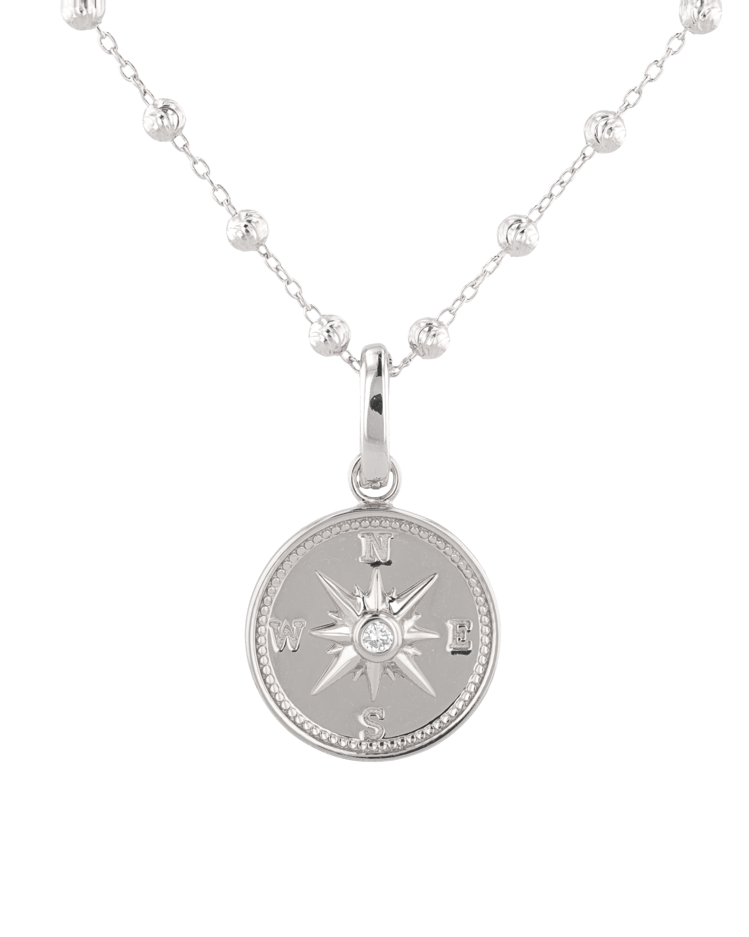 Exploration Compass Diamond Pendant by Lavana in rhodium plated sterling silver with centre diamond