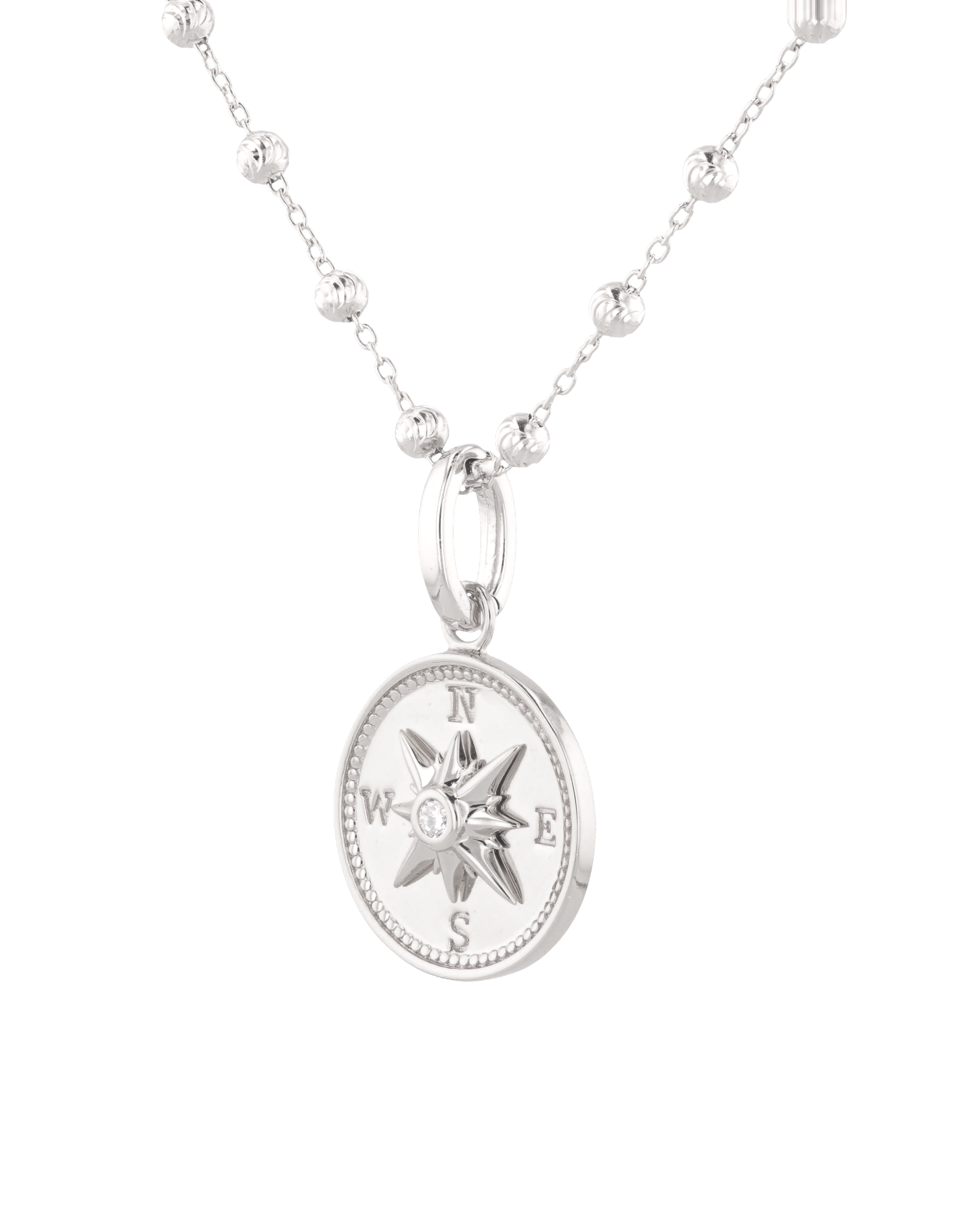 Exploration Compass Diamond Pendant by Lavana in rhodium plated sterling silver with centre diamond