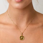 Exploration Compass Diamond Pendant by LAVANA on model in 18k gold plated sterling silver