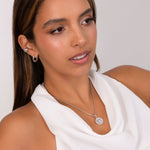 Exploration Compass Diamond Pendant by Lavana on model in rhodium plated sterling silver with centre diamond