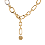 Fia Two-Tone Link Necklace by Lavana, with alternating gold and silver links, clasp