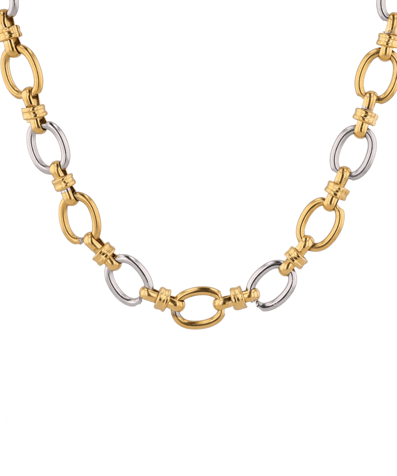 Fia Two-Tone Link Necklace by Lavana, with alternating gold and silver links, front view