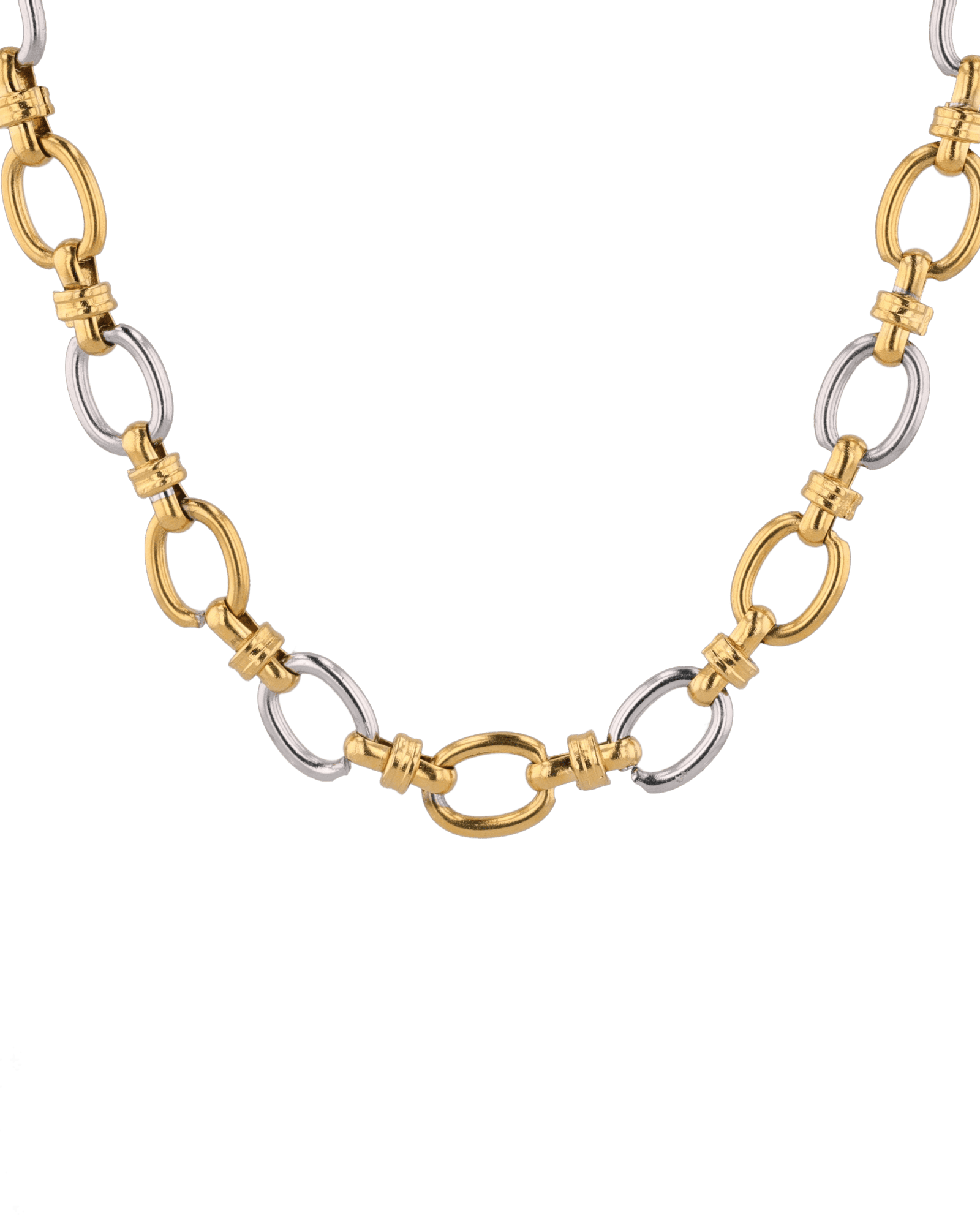 Fia Two-Tone Link Necklace by Lavana, with alternating gold and silver links, front view