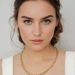 Fia Two Tone Link Necklace by Lavana on model alternating gold and silver links