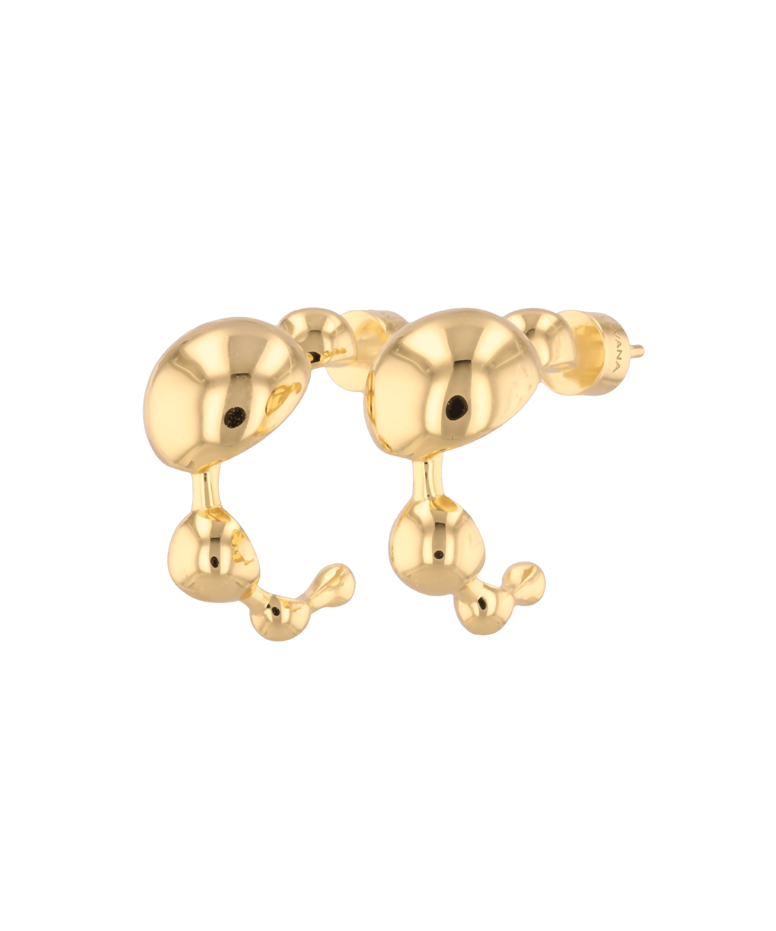 Floating Pebble Gold Huggie Earrings by Lavana, polished pebble domes on bold huggie