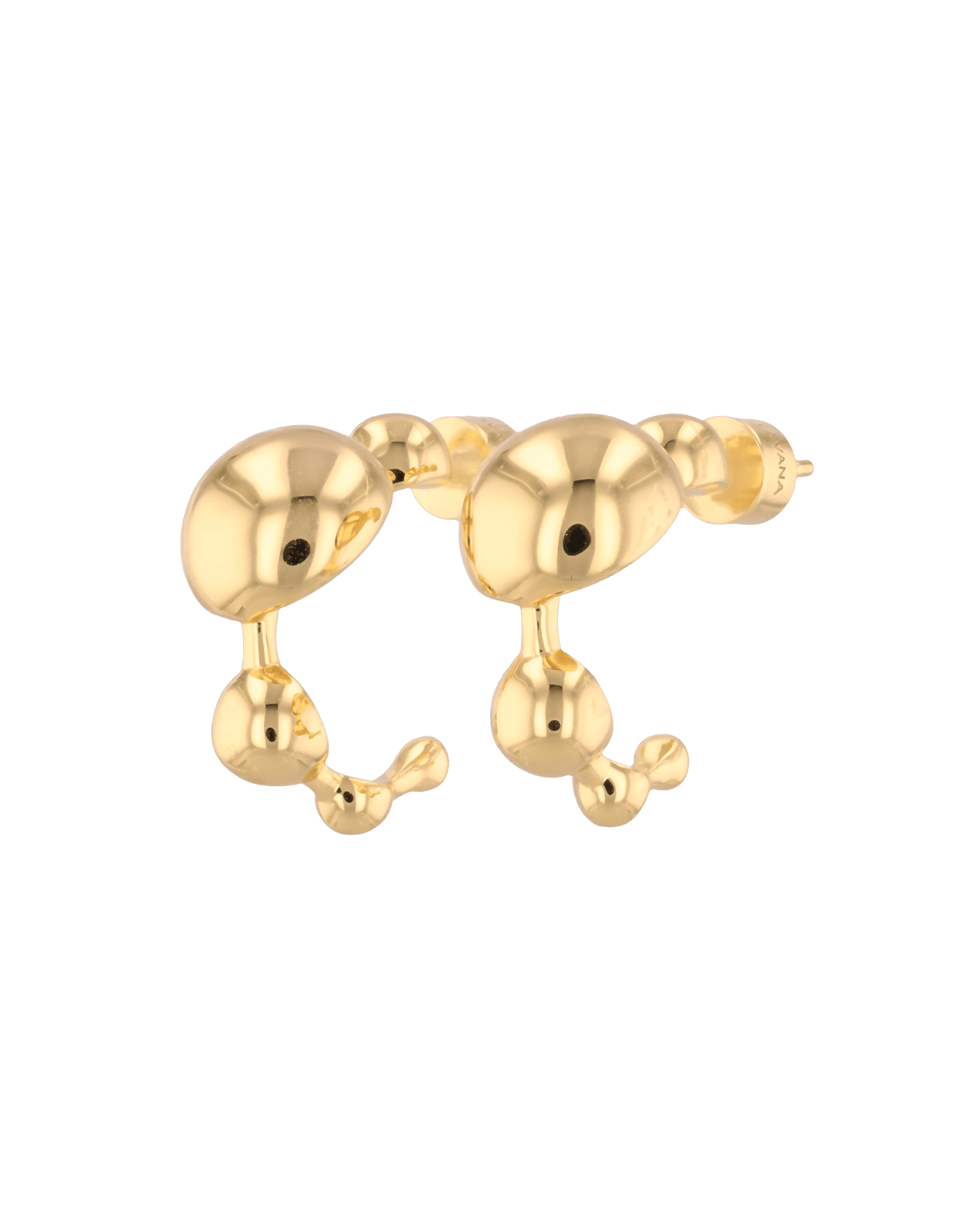 Floating Pebble Gold Huggie Earrings by Lavana, polished pebble domes on bold huggie