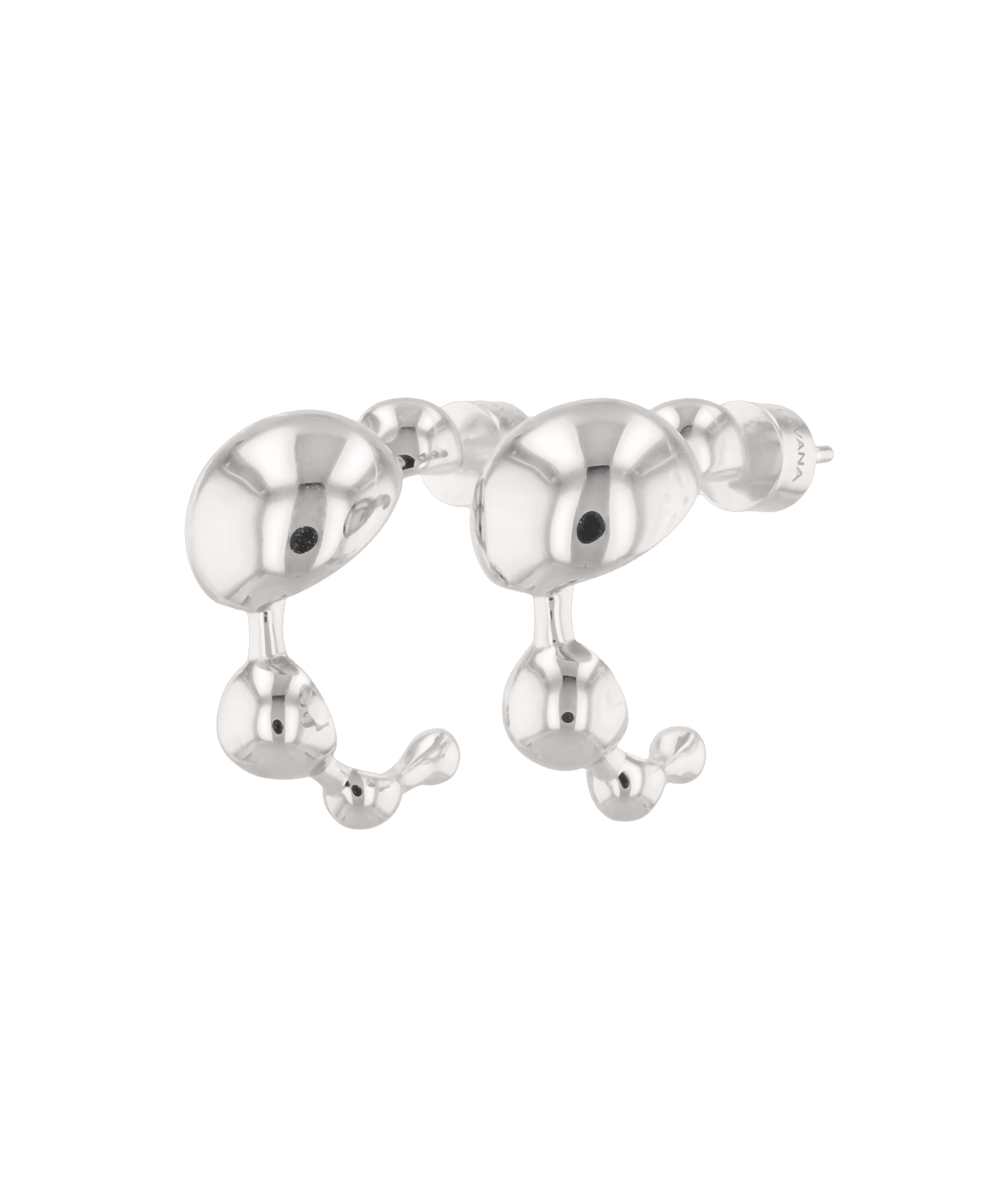 Floating Pebble Silver Huggie Earrings by Lavana, smooth pebble domes with cool gloss