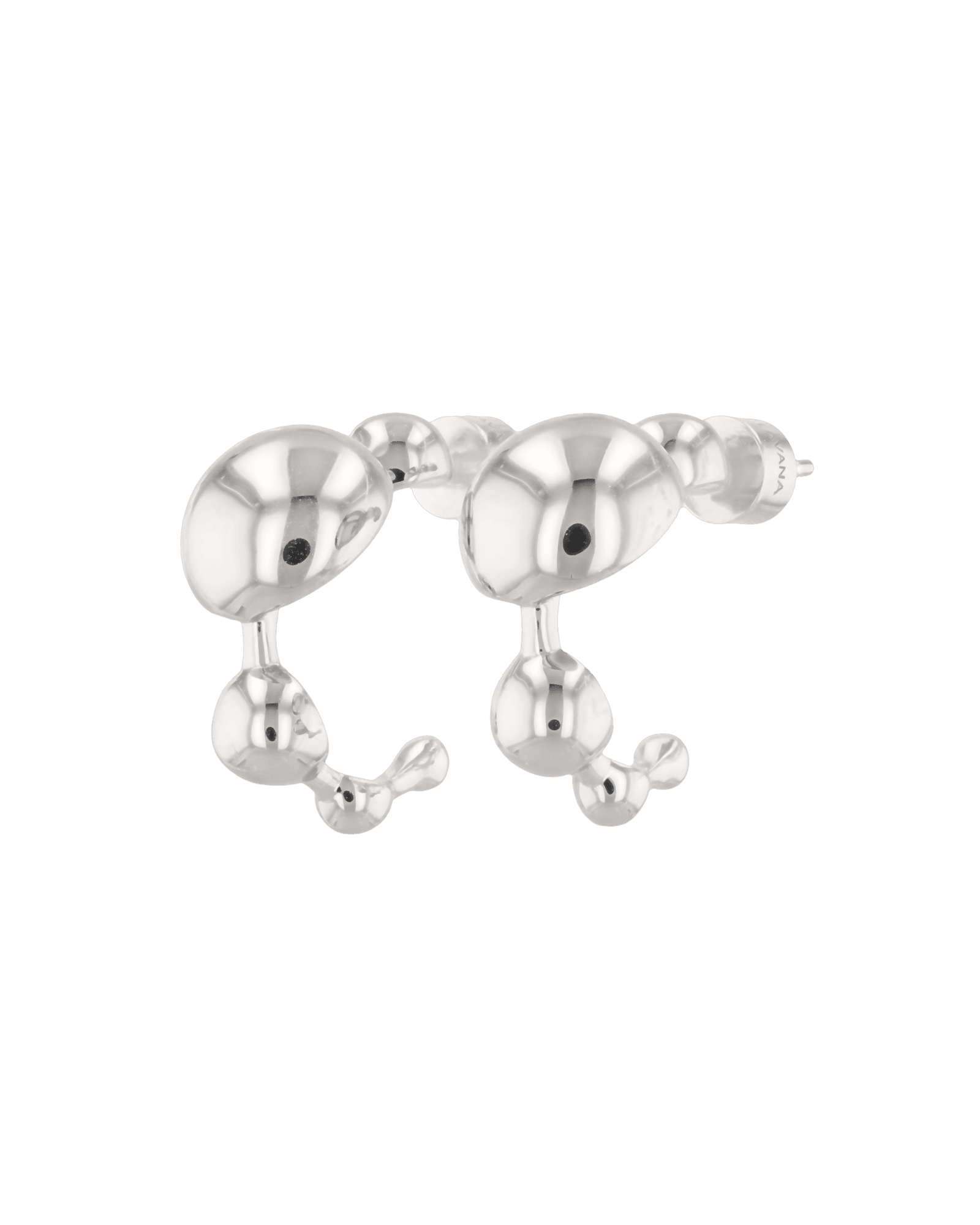 Floating Pebble Silver Huggie Earrings by Lavana, smooth pebble domes with cool gloss