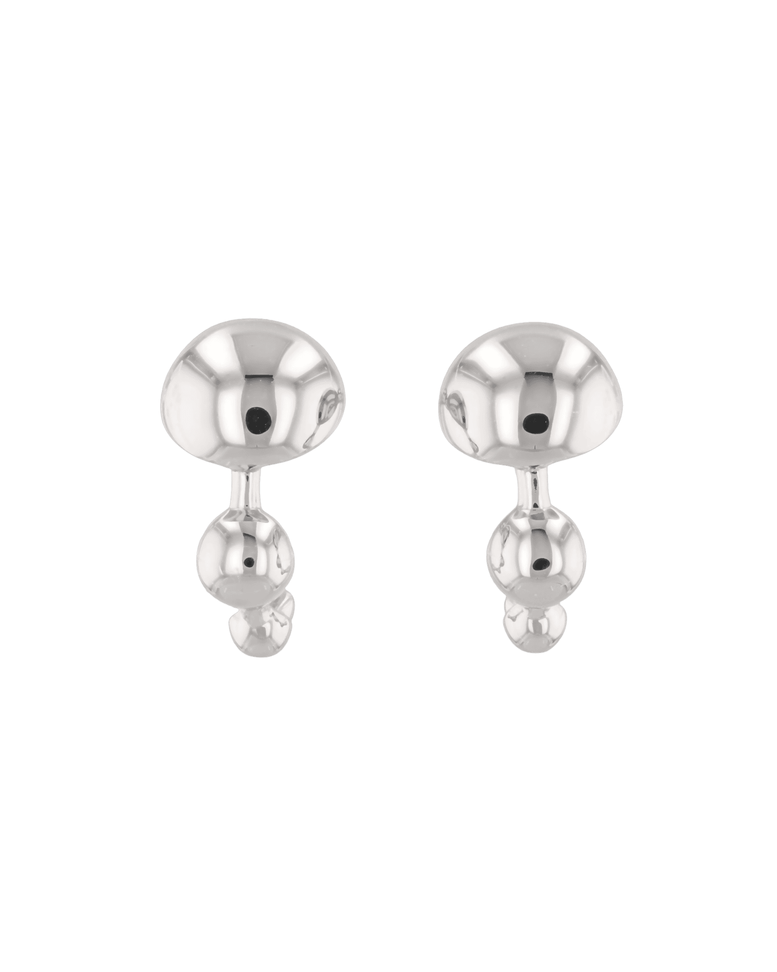 Floating Pebble Silver Huggie Earrings by Lavana, smooth pebble domes with cool gloss