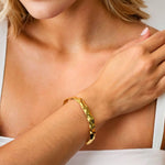 Fluidity Gold Cuff Bangle by LAVANA on model organic rippled open cuff