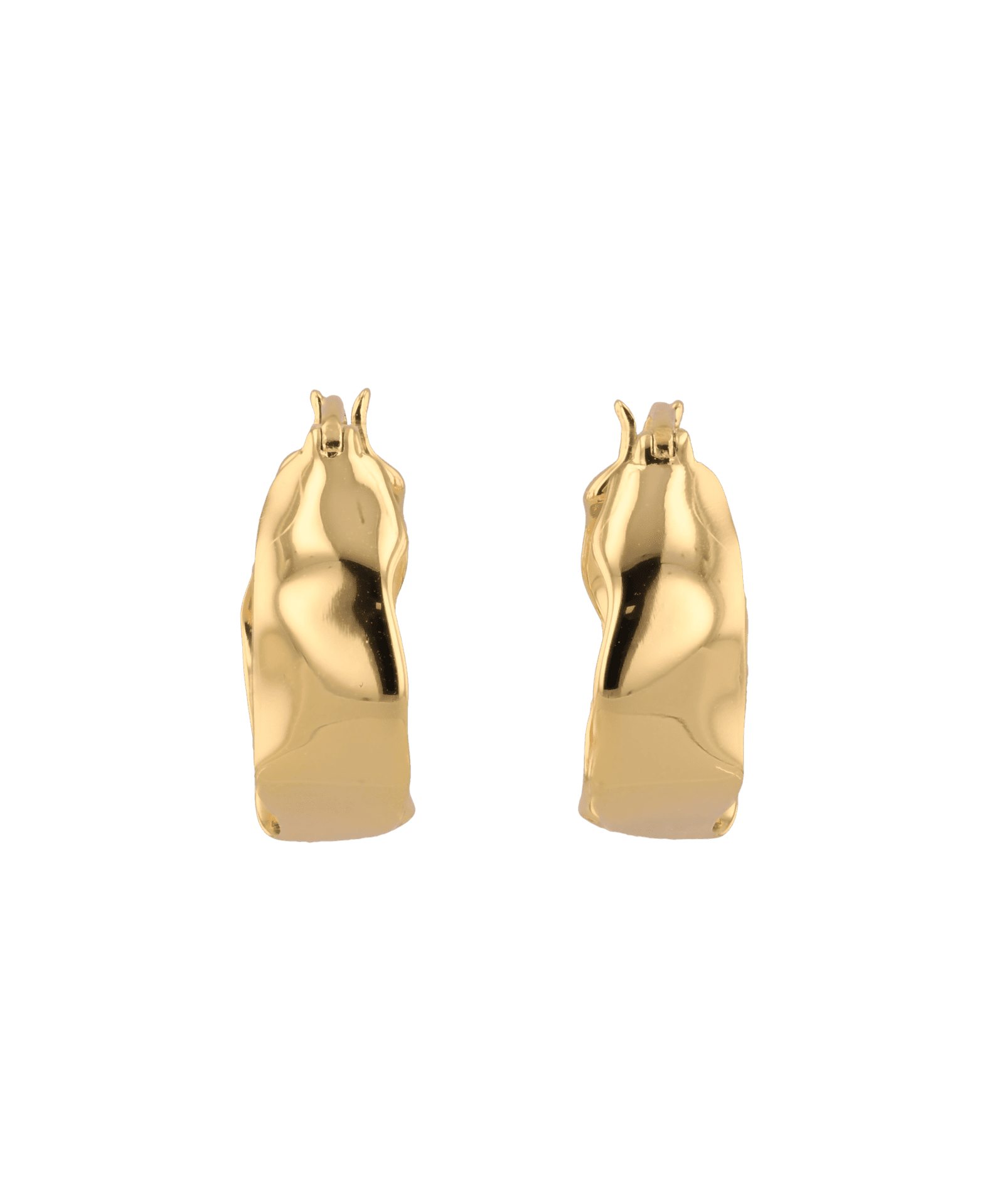 Fluidity gold hoop earrings by Lavana, with polished organic ripple