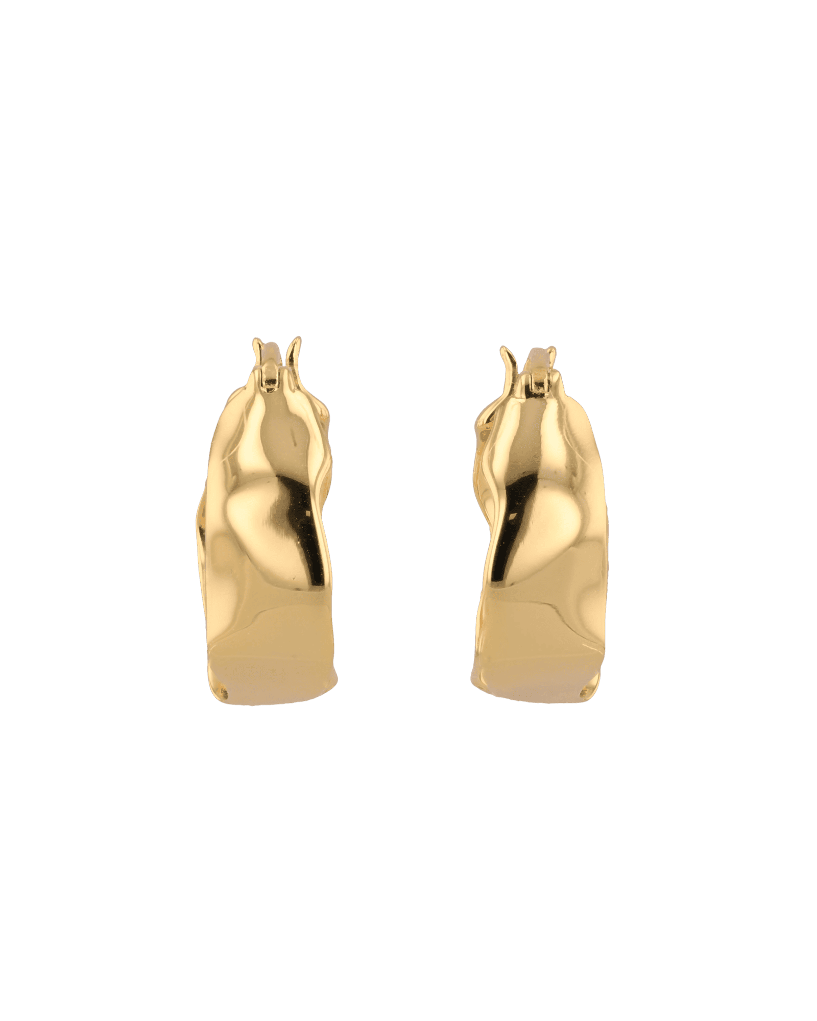 Fluidity gold hoop earrings by Lavana, with polished organic ripple