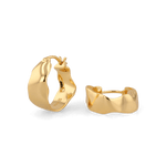 Fluidity gold hoop earrings by Lavana, with polished organic ripple