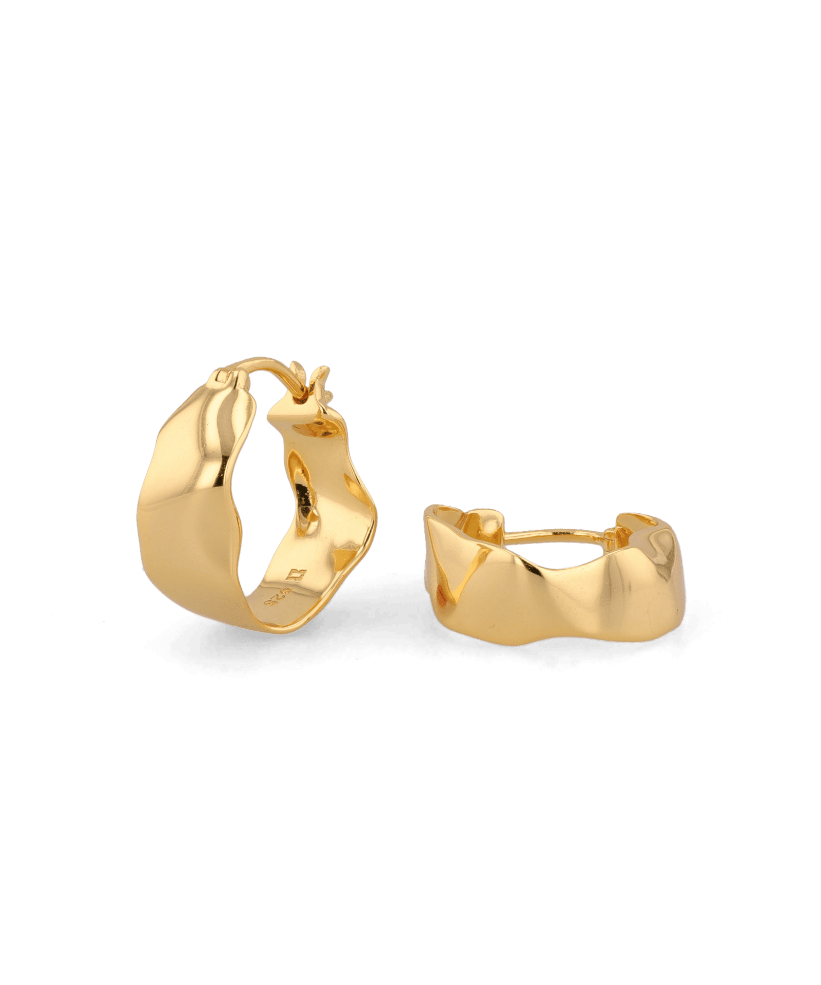 Fluidity gold hoop earrings by Lavana, with polished organic ripple