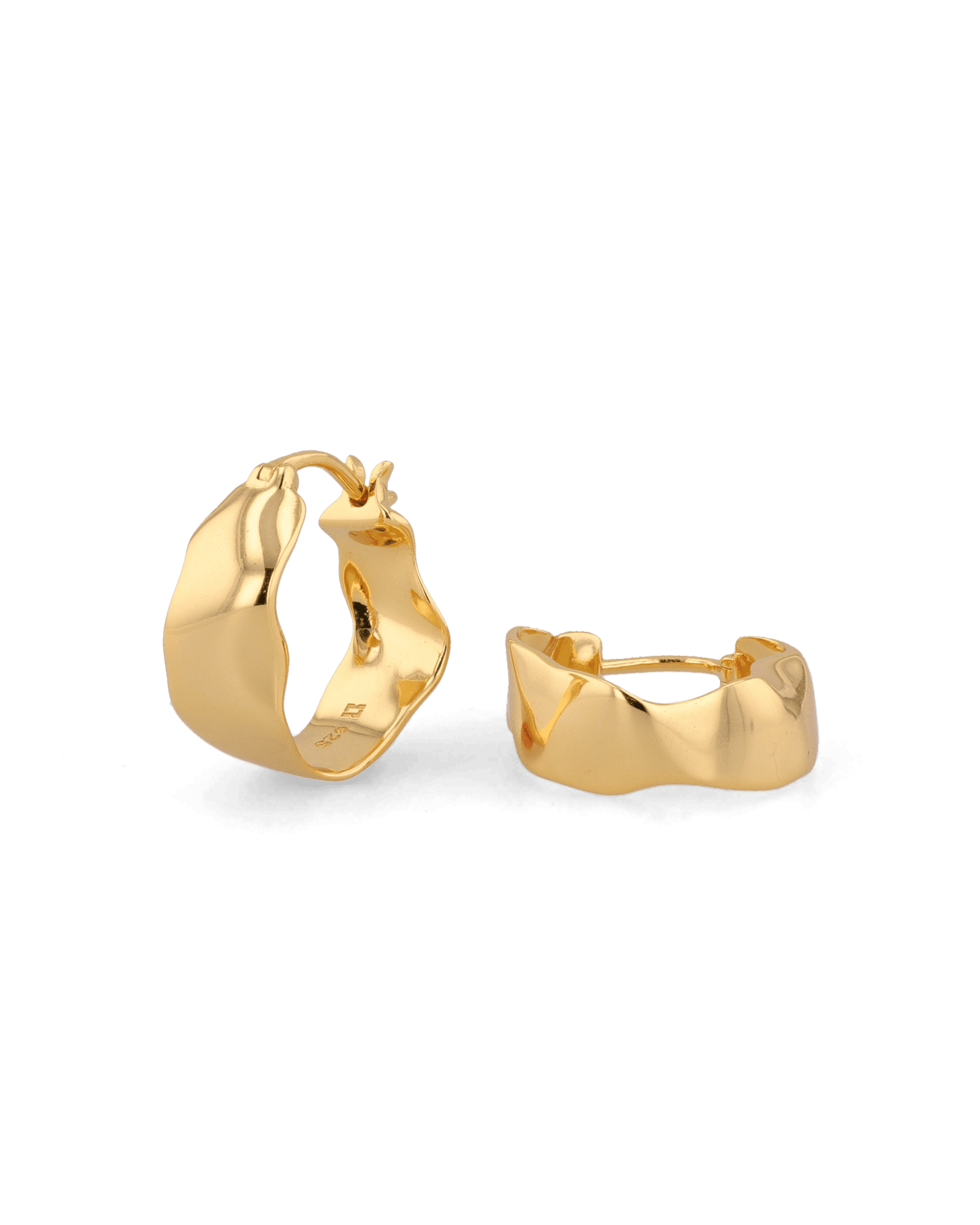 Fluidity gold hoop earrings by Lavana, with polished organic ripple